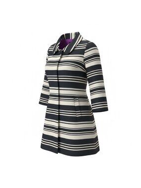 New Ann Taylor Womens L Navy Nude Striped 3/4 Sleeve Coat Purple Lining Preppy